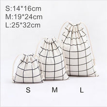 Load image into Gallery viewer, Cotton and Linen Lattice Beam Canvas Drawstring Bag Cosmetic Bag Travel Makeup Case Organizer Women Men Shoes Storage Pouch