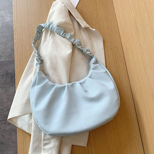 Load image into Gallery viewer, Folds Design PU Leather Shoulder For Women 2020 Summer Luxury Small Handbags Female Travel Hand Bag Purple Half Moon Bag