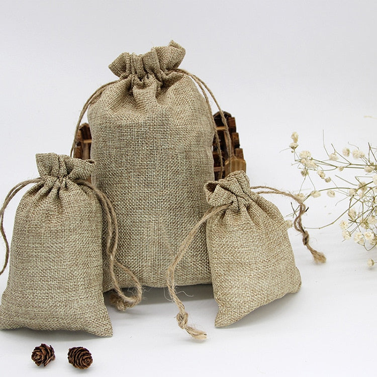 Natural Resuable Jute Linen Travel Bundle Pockets Environmentally Friendly Use Luggage Drawstring Jewelry Christmas Gift Bags