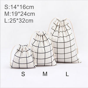 Cotton and Linen Lattice Beam Canvas Drawstring Bag Cosmetic Bag Travel Makeup Case Organizer Women Men Shoes Storage Pouch