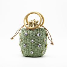 Load image into Gallery viewer, 2020 New Handmade Rhinestone Crystal Embellished Straw Bag Small Straw Bucket Bags Lady Travel Purses and Handbags
