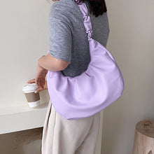 Load image into Gallery viewer, Folds Design PU Leather Shoulder For Women 2020 Summer Luxury Small Handbags Female Travel Hand Bag Purple Half Moon Bag
