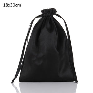 Custom Logo Silk Satin Drawstring Gift Bags Virgin Hair Jewelry Makeup Packaging Bag Black White Silver Pink Silk Pouch