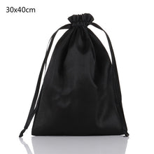 Load image into Gallery viewer, Custom Logo Silk Satin Drawstring Gift Bags Virgin Hair Jewelry Makeup Packaging Bag Black White Silver Pink Silk Pouch
