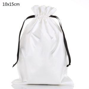 Custom Logo Silk Satin Drawstring Gift Bags Virgin Hair Jewelry Makeup Packaging Bag Black White Silver Pink Silk Pouch