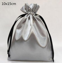 Load image into Gallery viewer, Custom Logo Silk Satin Drawstring Gift Bags Virgin Hair Jewelry Makeup Packaging Bag Black White Silver Pink Silk Pouch
