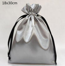 Load image into Gallery viewer, Custom Logo Silk Satin Drawstring Gift Bags Virgin Hair Jewelry Makeup Packaging Bag Black White Silver Pink Silk Pouch
