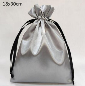 Custom Logo Silk Satin Drawstring Gift Bags Virgin Hair Jewelry Makeup Packaging Bag Black White Silver Pink Silk Pouch